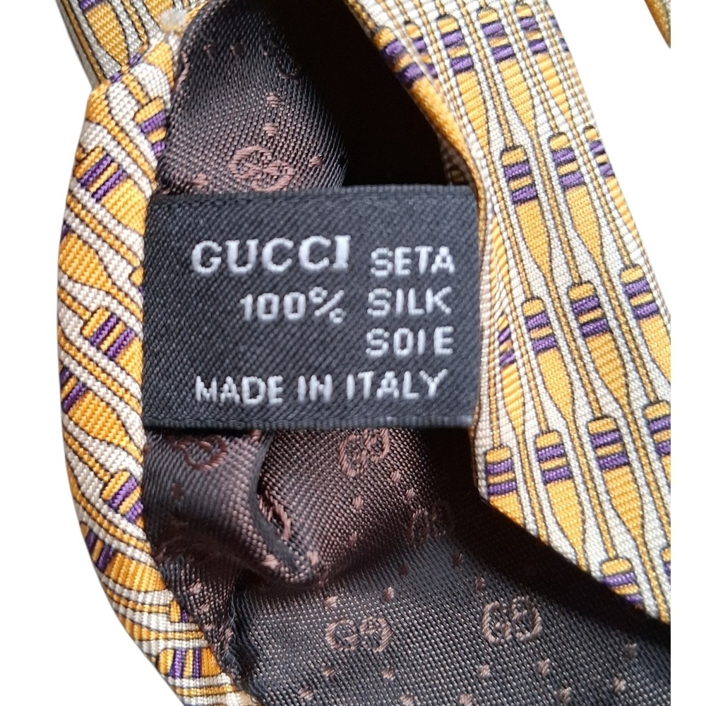 Vintage Gucci 58 X 4"" Brown Geometric Silk Made In Italy Neck Tie - Picture 7 of 11